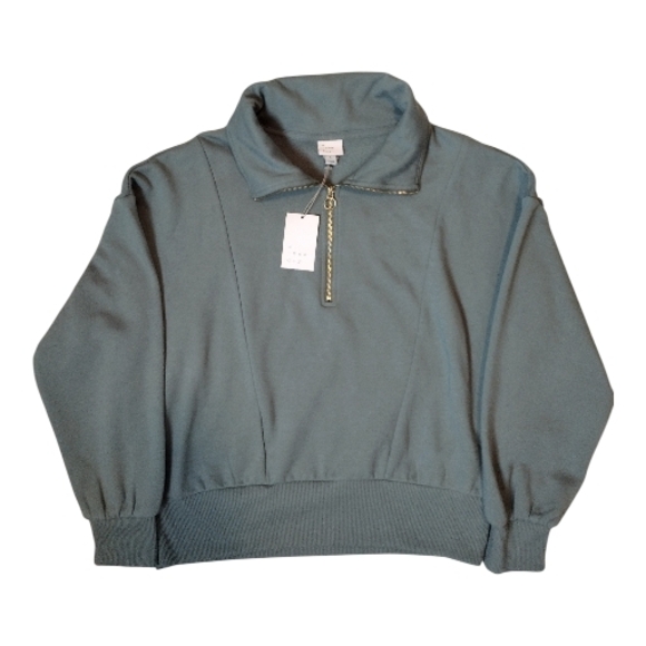 a new day Sweaters - A New Day | Women's Green Quarter-zip Pullover Sweater Jacket